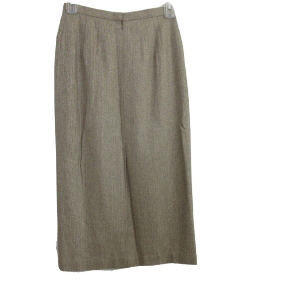 Talbots Petites Midi Pencil Skirt Size 8 Silk Tweed Brown Cream Back Slit Career - Picture 2 of 8